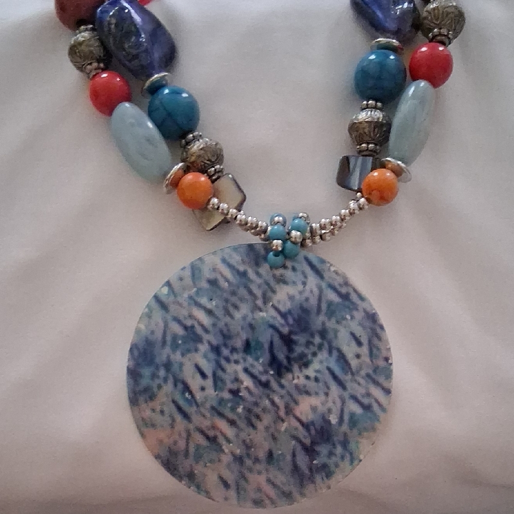 Ruby Rd. Blue and Red Beaded Necklace with Artisanal Design